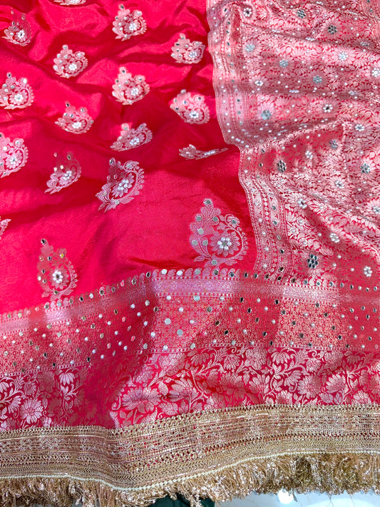 Banarasi Mirror Work Raw Mango Silk Saree