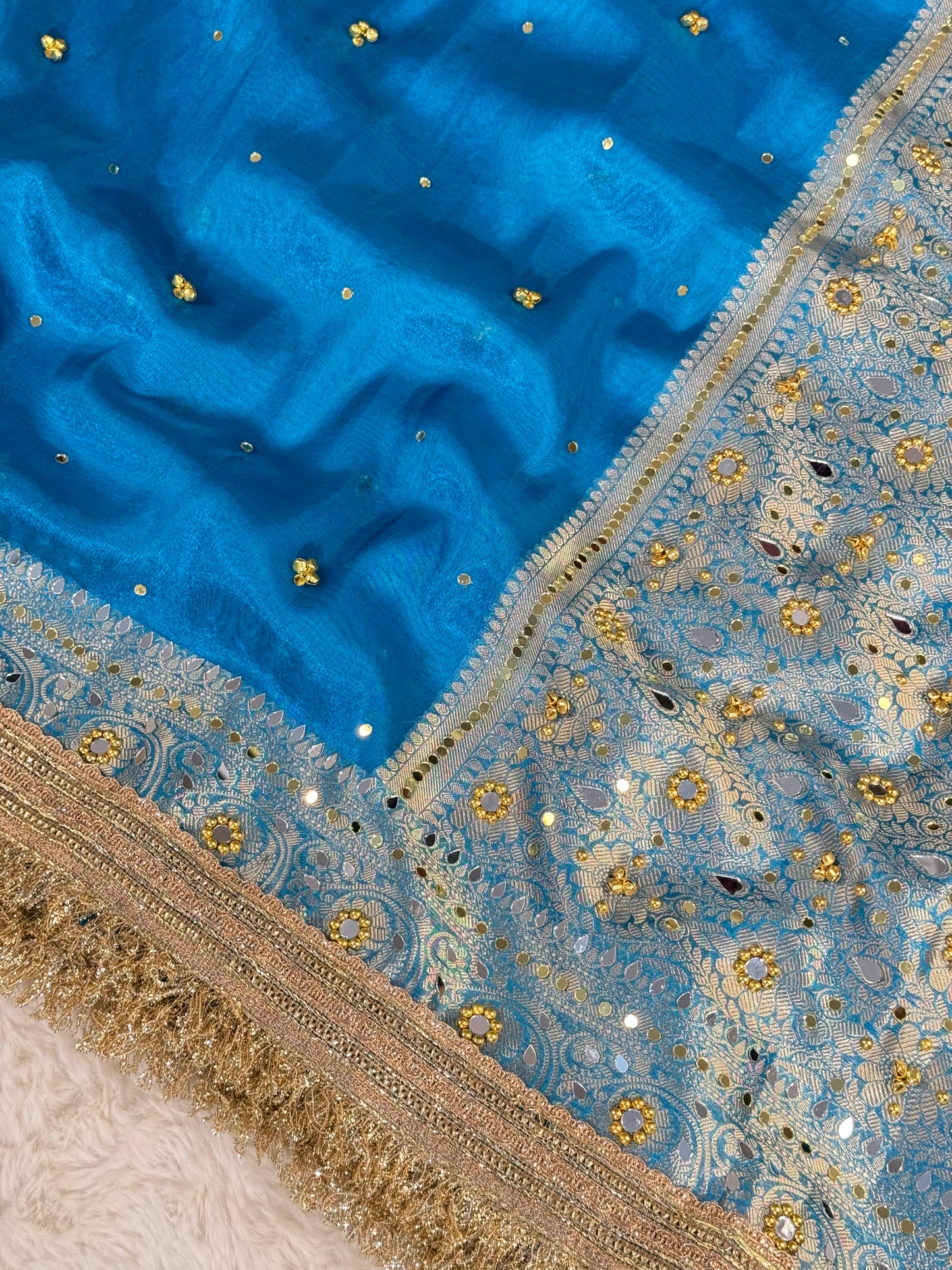 Banarasi Ghunghru and Mirror Work Tissue Silk Saree