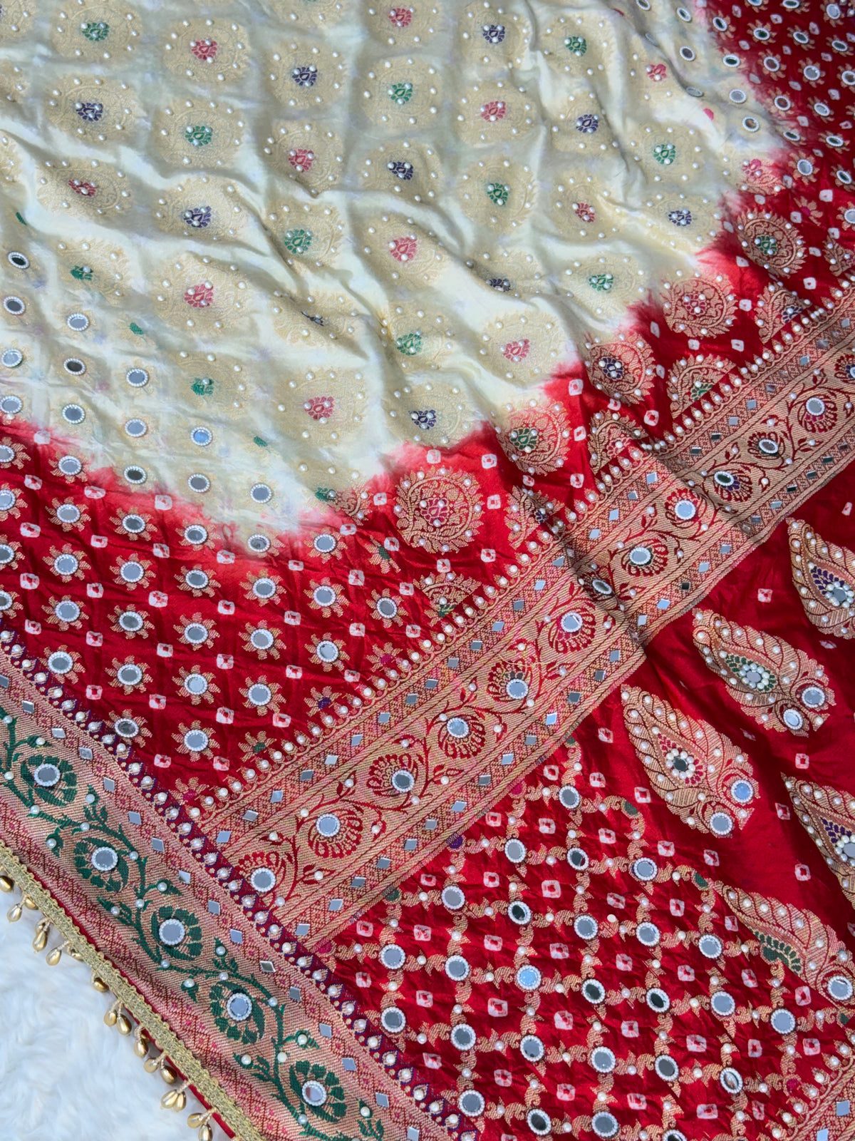 Banarasi Mirror Work Bandhej Soft Silk Saree