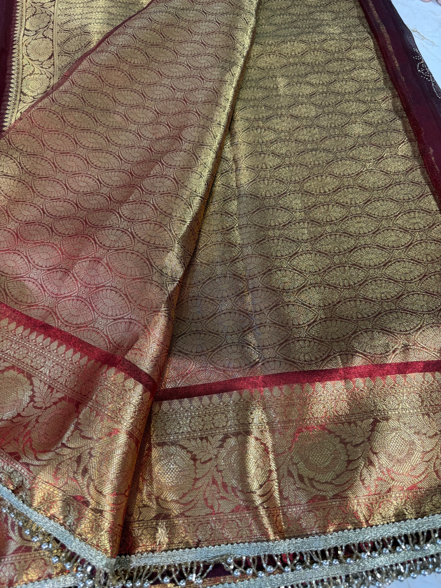 Banarasi Handloom Stone Work Soft Tissue Silk Saree