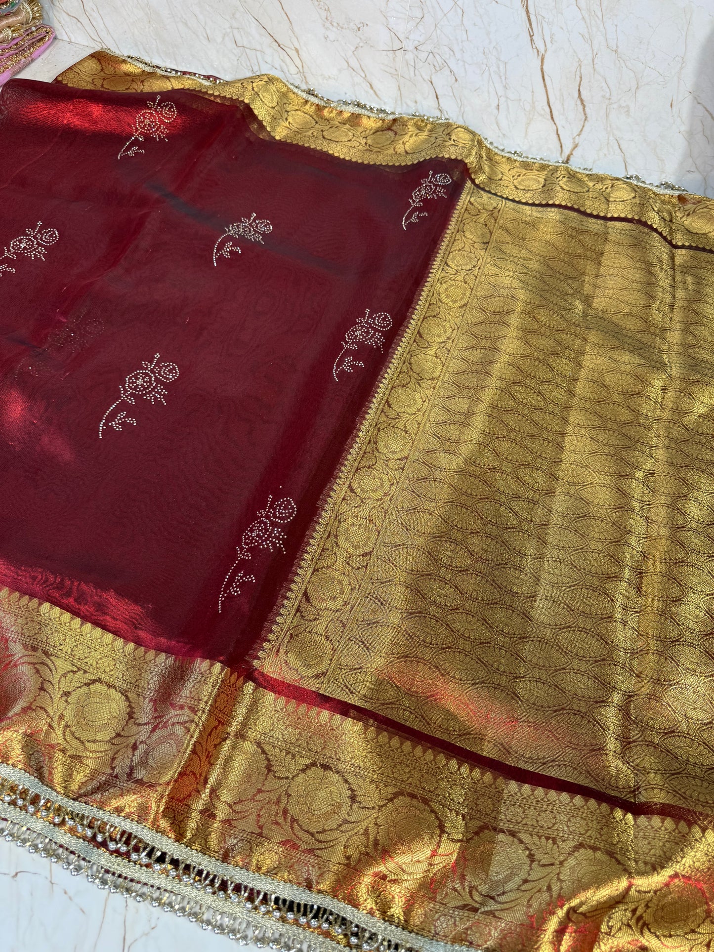 Banarasi Handloom Stone Work Soft Tissue Silk Saree