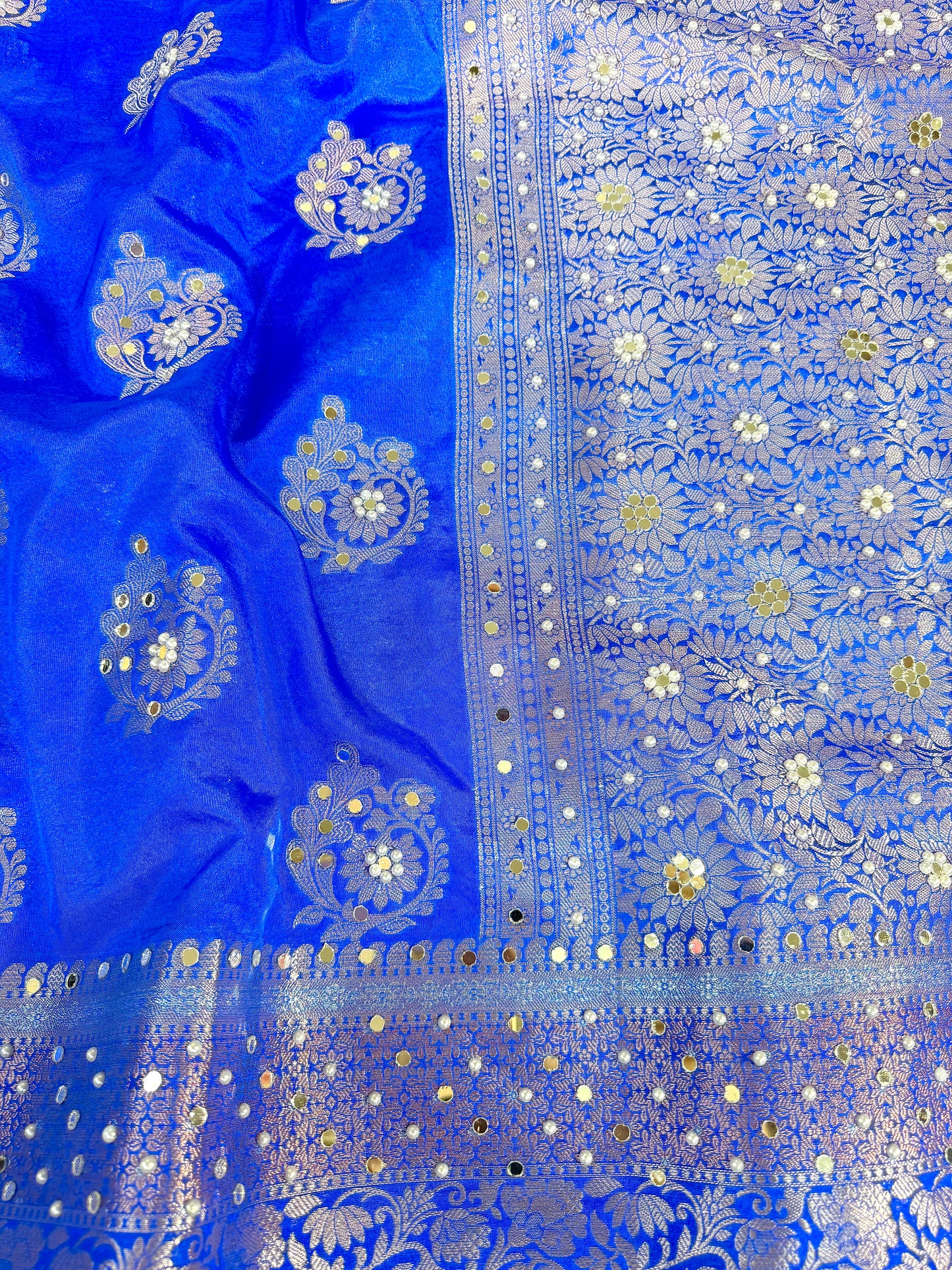 Banarasi Mirror Work Raw Mango Silk Saree