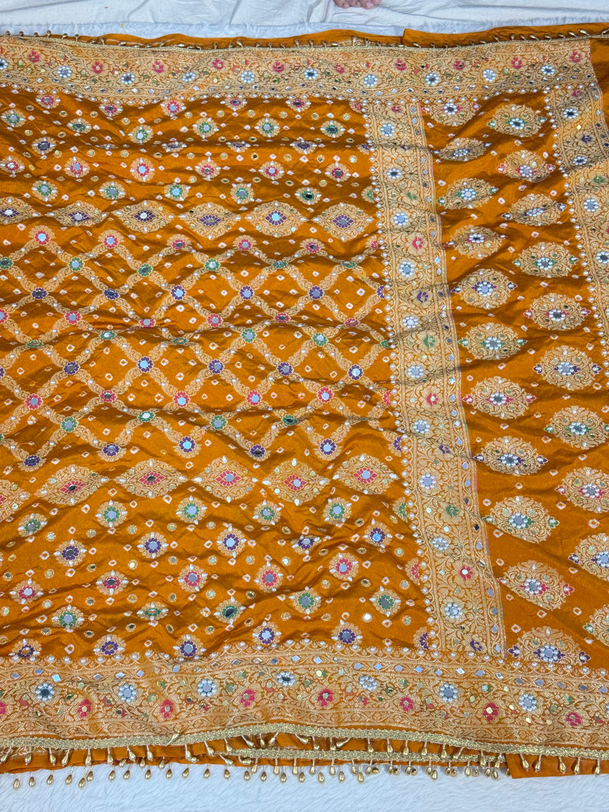 Banarasi Mirror Work Bandhej Soft Silk Saree