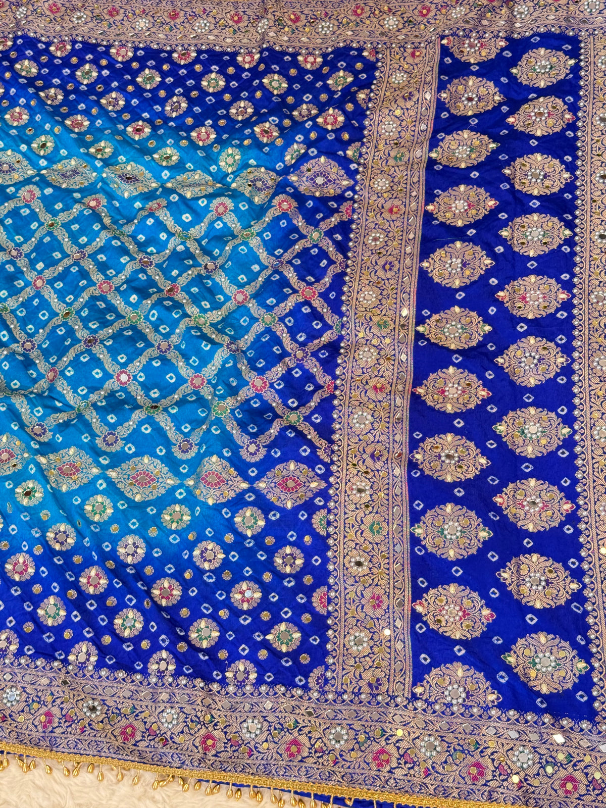Banarasi Mirror Work Bandhej Soft Silk Saree