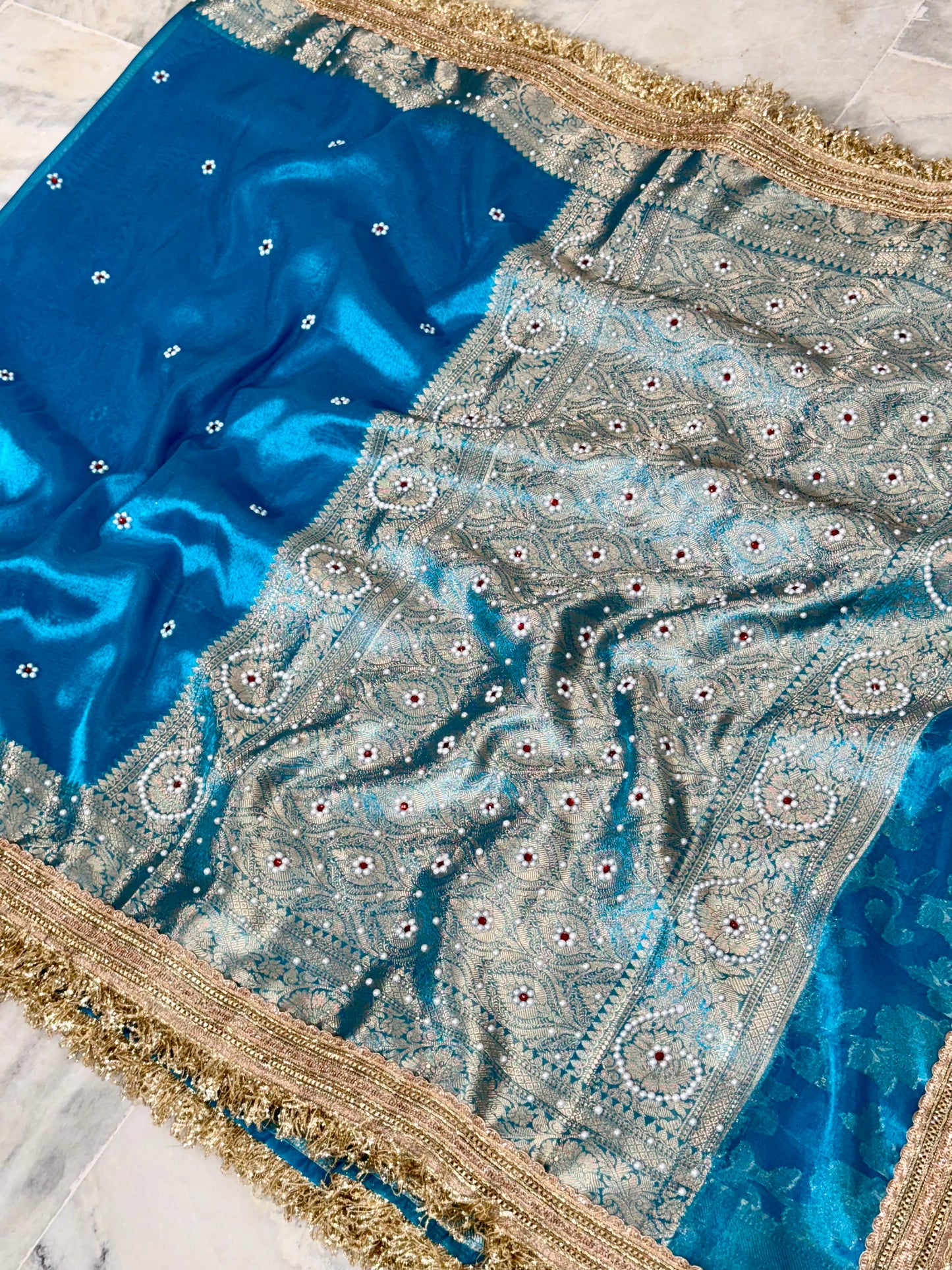 Banarasi Beads Work Tissue Silk Saree