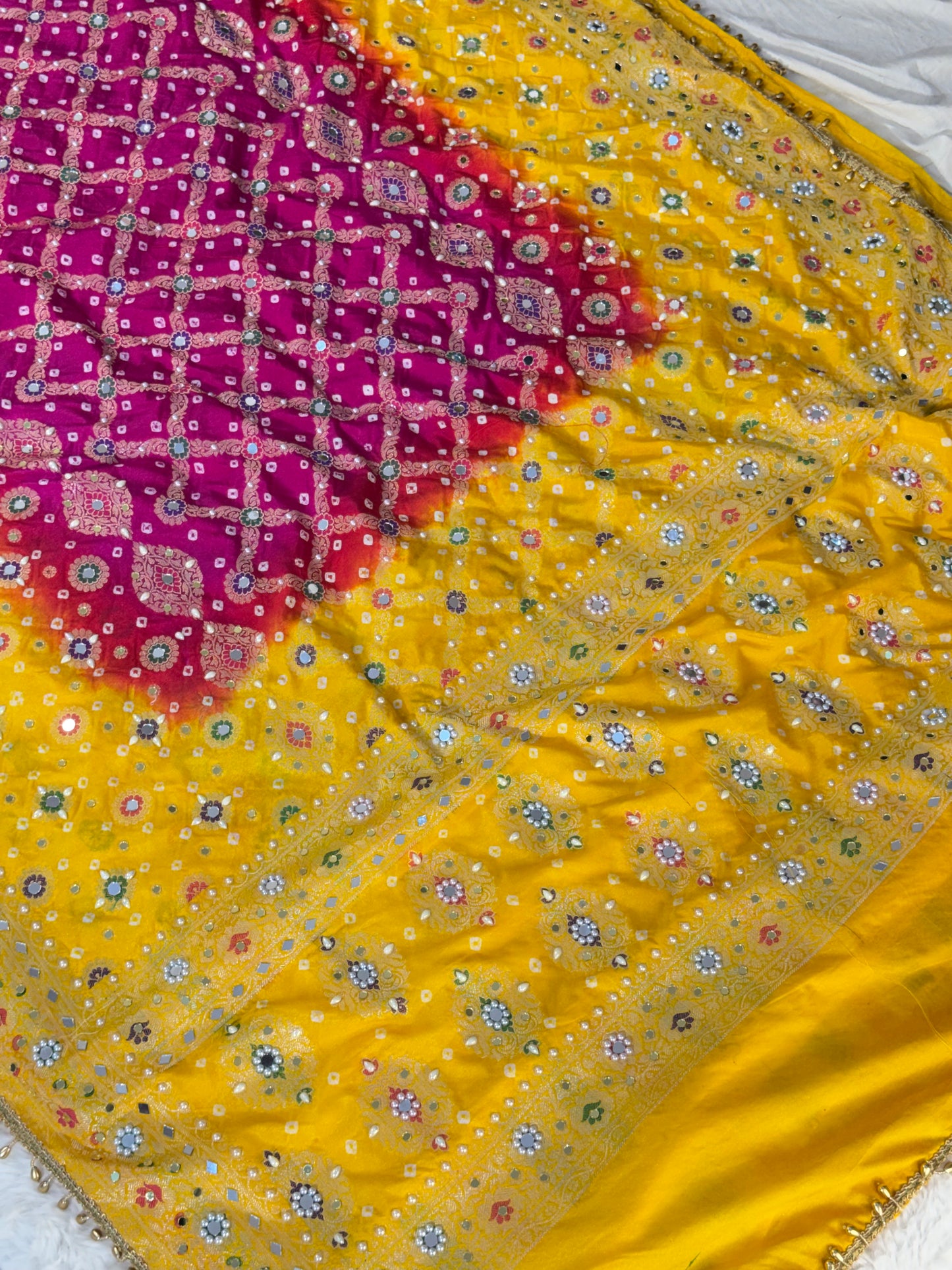 Banarasi Mirror Work Bandhej Soft Silk Saree