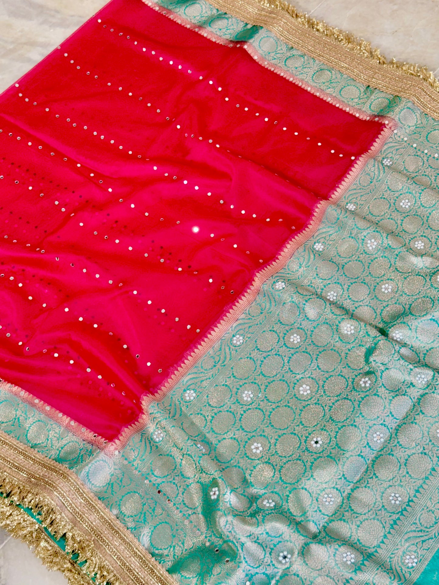 Banarasi Mirror Work Kora Silk Saree