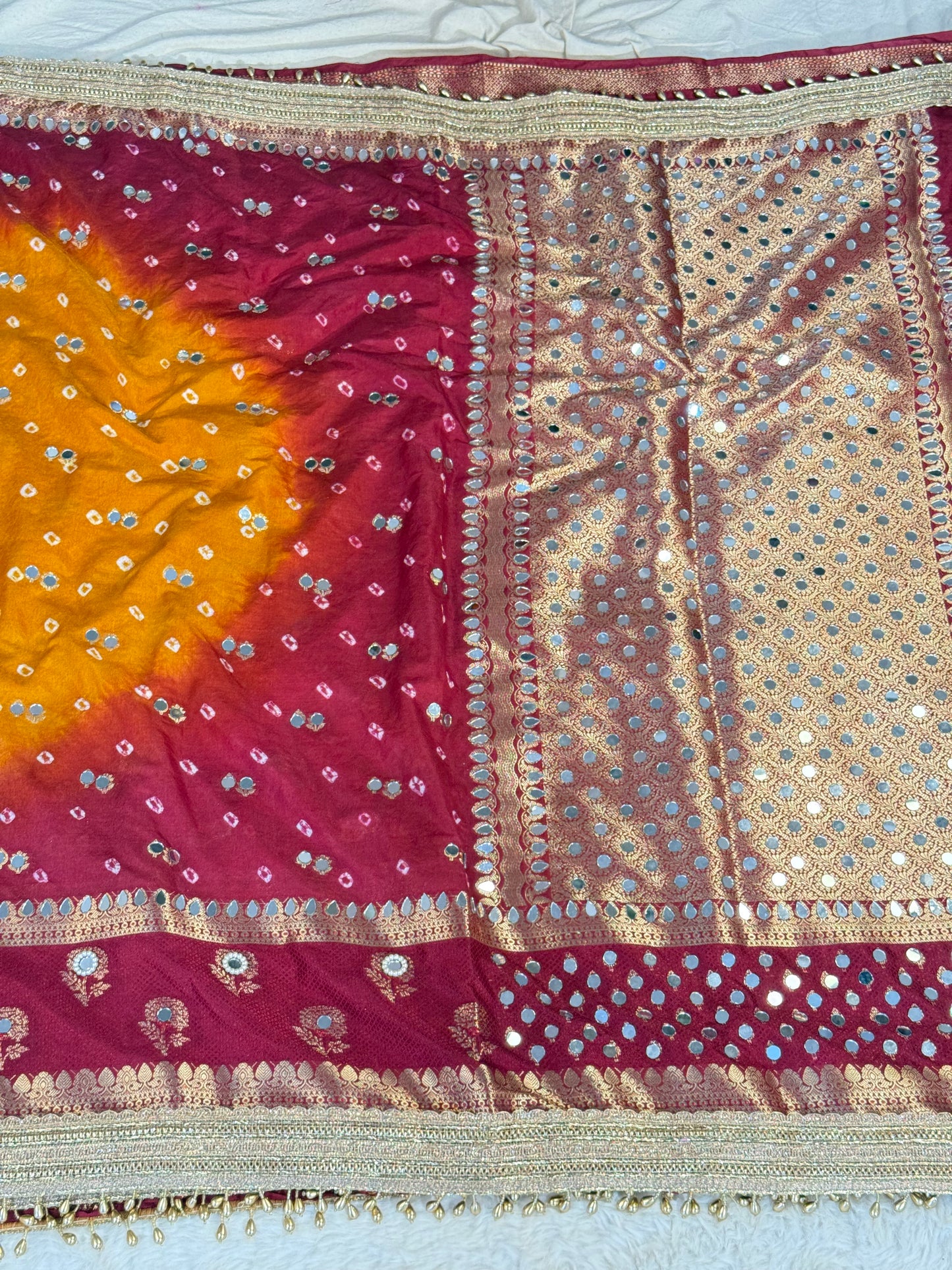 Banarasi Mirror Work Bandhej Soft Silk Saree