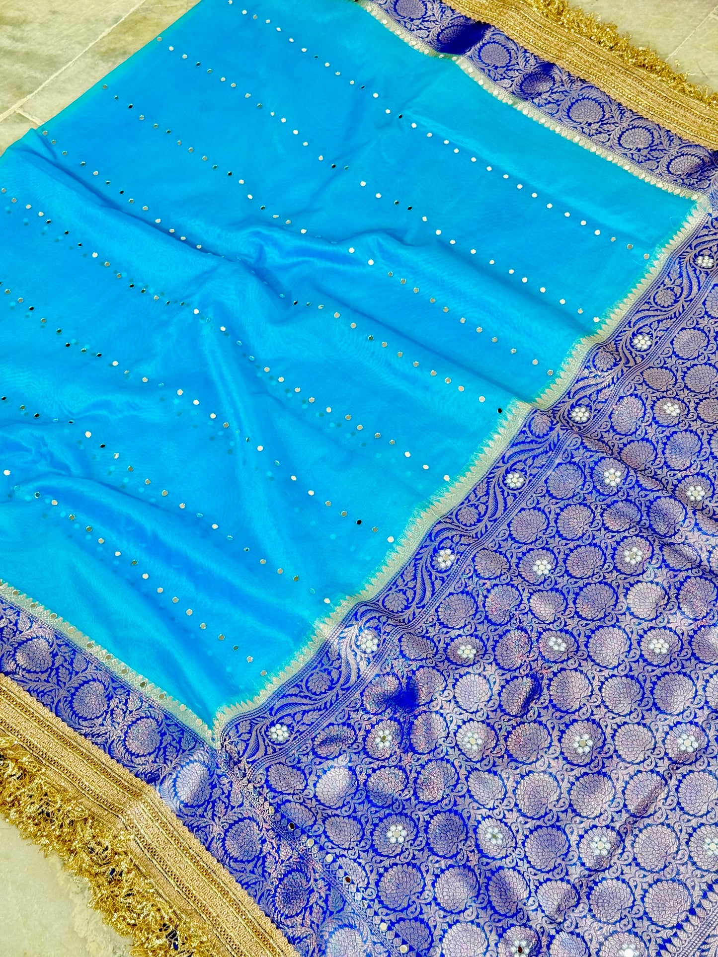 Banarasi Mirror Work Kora Silk Saree