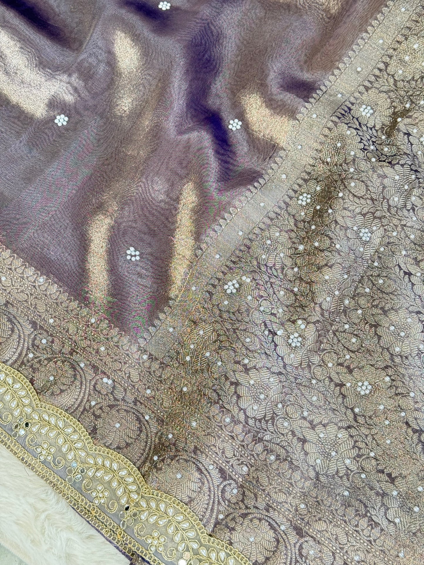 Banarasi handloom tissue silk mirror work saree