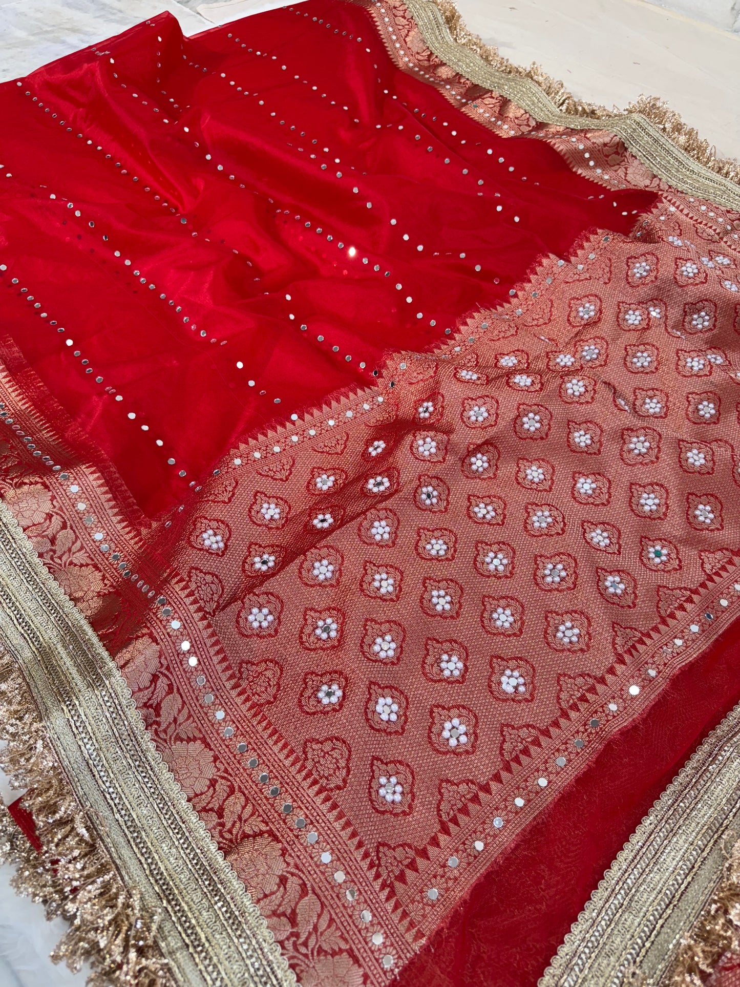 Banarasi Mirror Work Kora Silk Saree