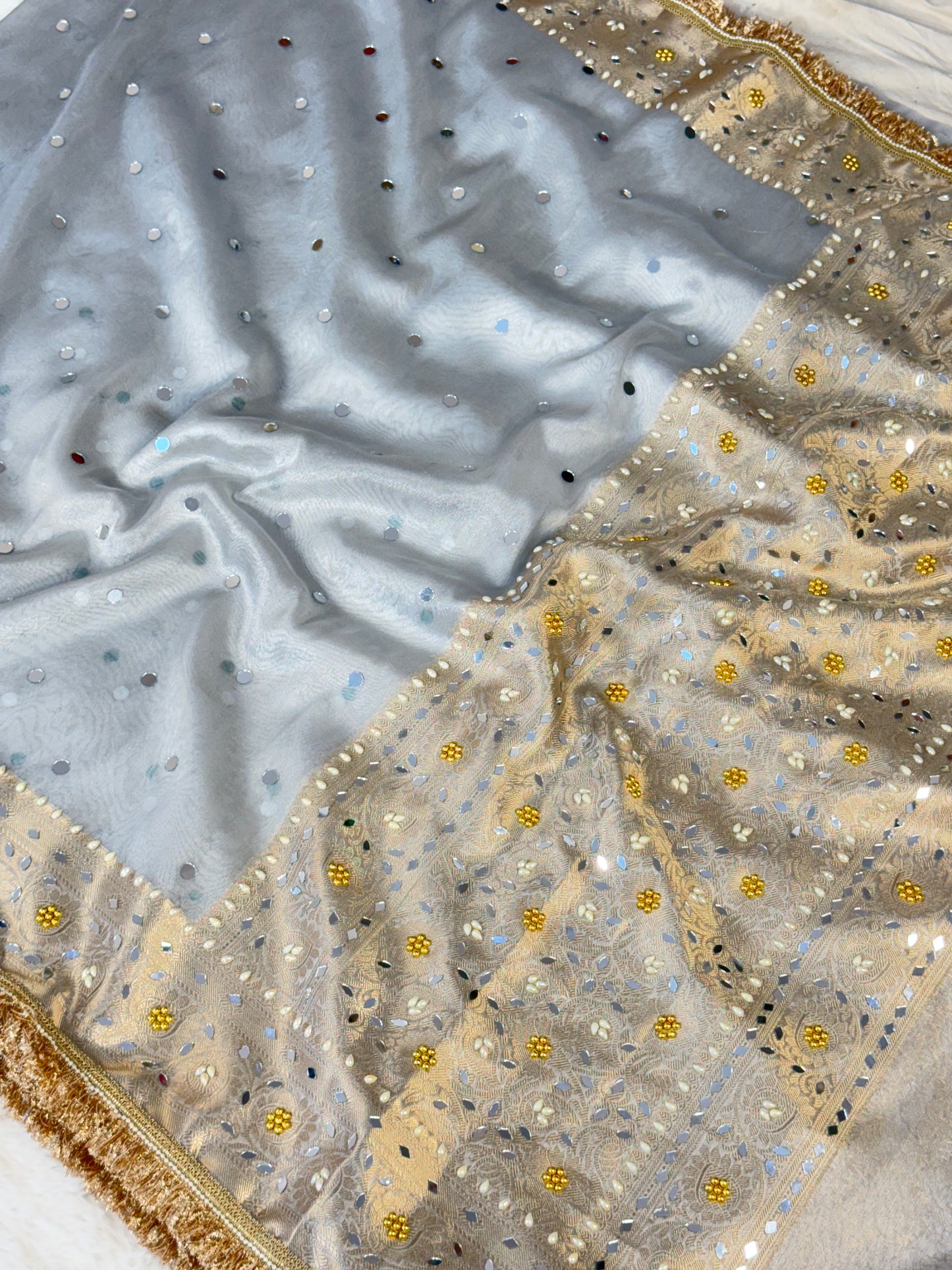 Banarasi handloom tissue silk mirror work saree