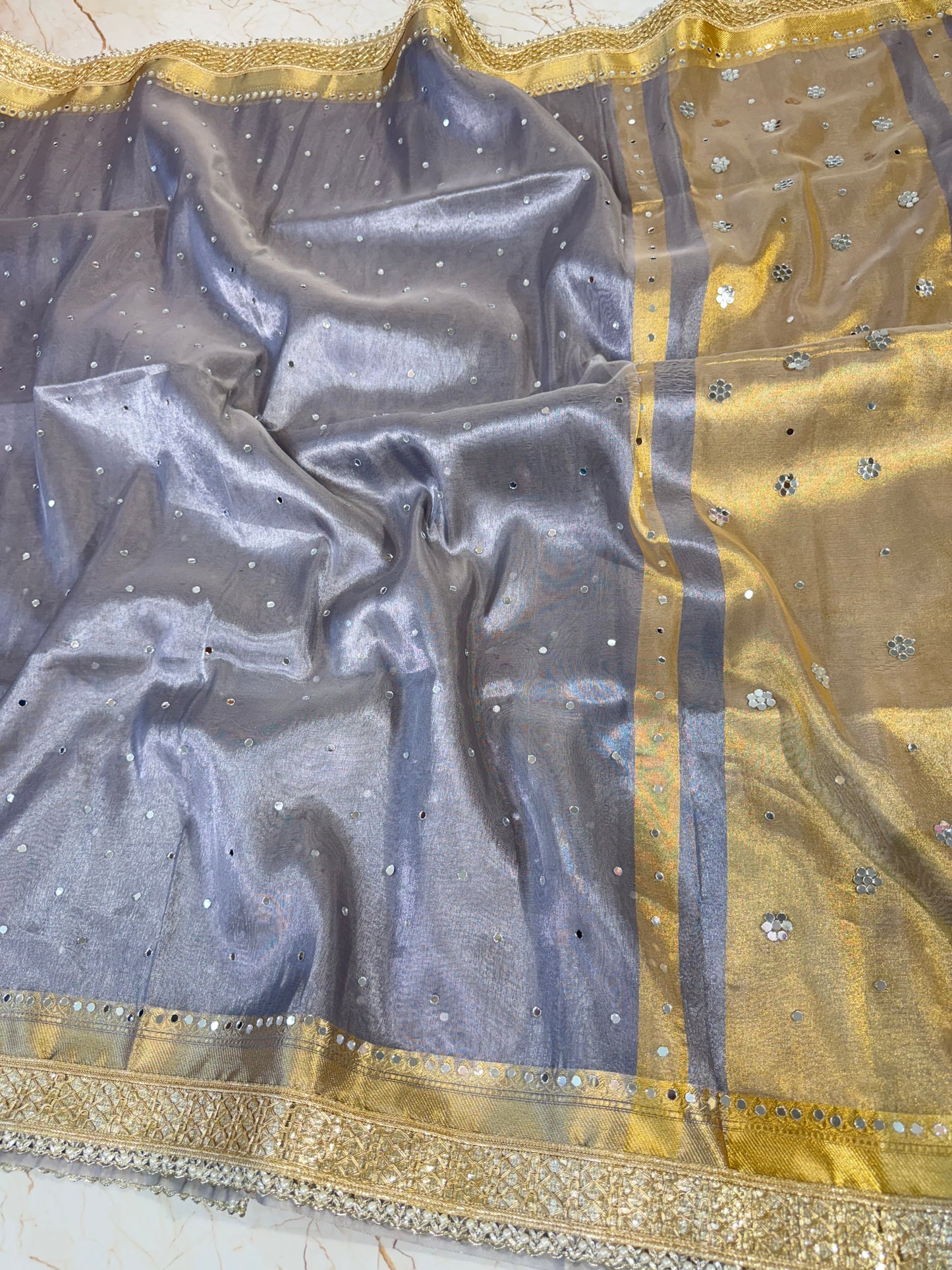 Banarasi Mirror Work Tissue Silk Saree