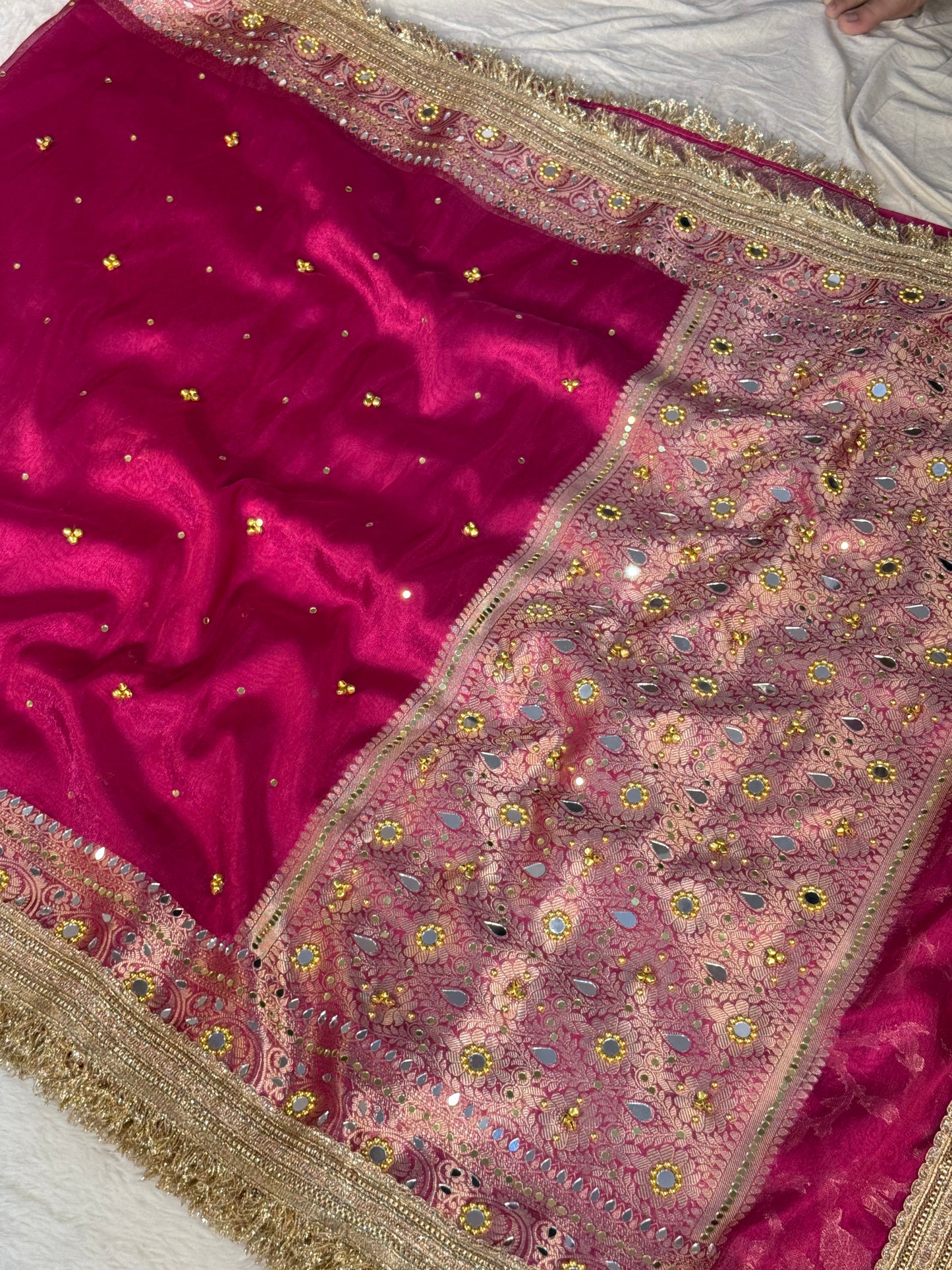 Banarasi Ghunghru and Mirror Work Tissue Silk Saree