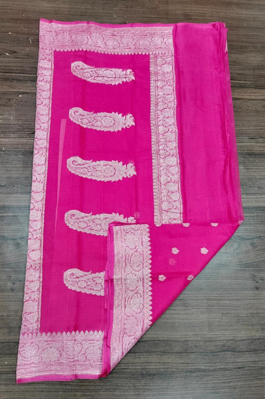 Banarasi Khaddi Georgette Pure Silk Kaduwa Weaving Silver Zari Saree