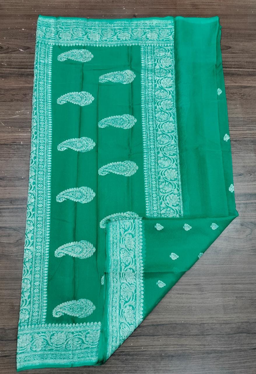 Banarasi Khaddi Georgette Pure Silk Kaduwa Weaving Silver Zari Saree