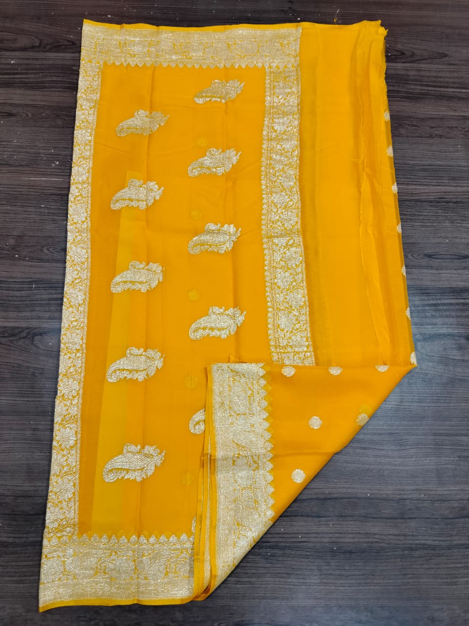 Banarasi Khaddi Georgette Pure Silk Kaduwa Weaving Silver Zari Saree