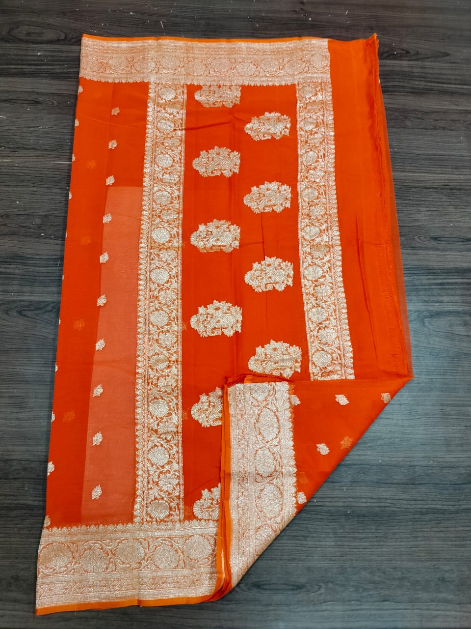Banarasi Khaddi Georgette Pure Silk Kaduwa Weaving Silver Zari Saree