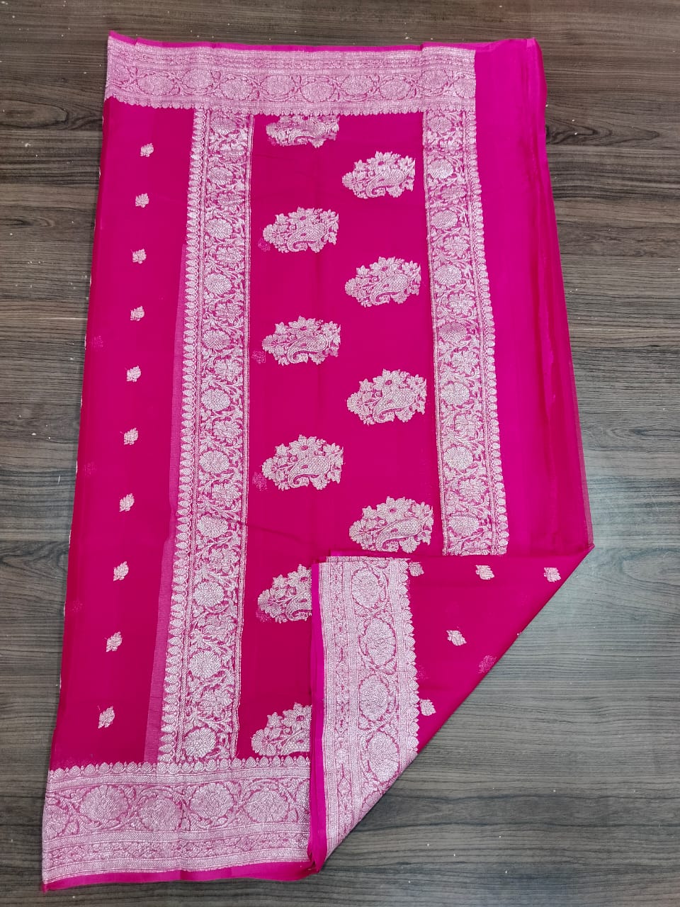 Banarasi Khaddi Georgette Pure Silk Kaduwa Weaving Silver Zari Saree