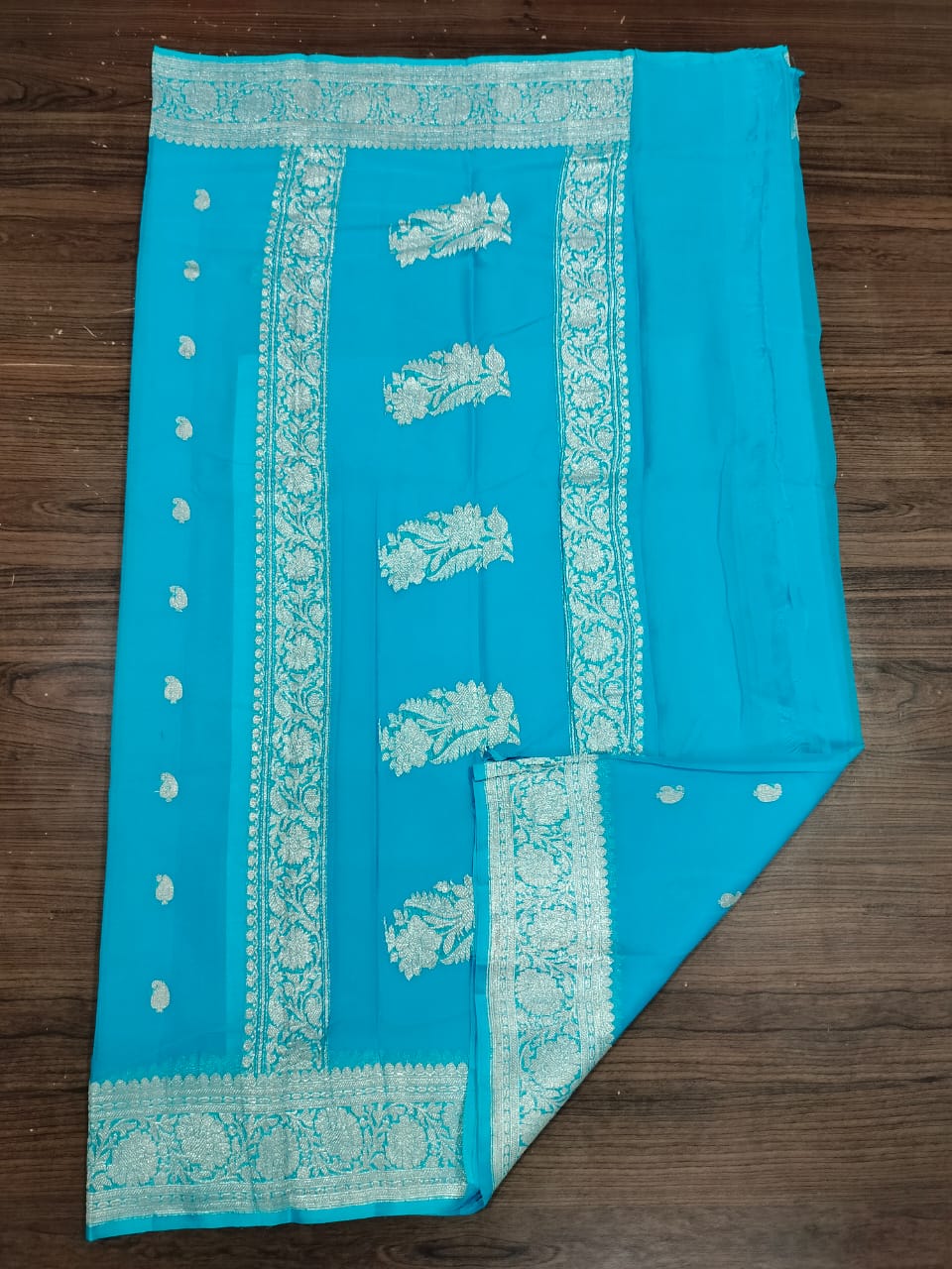 Banarasi Khaddi Georgette Pure Silk Kaduwa Weaving Silver Zari Saree