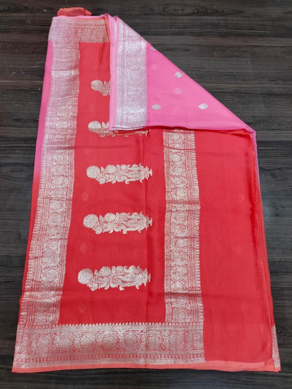 Banarasi Khaddi Georgette Pure Silk Kaduwa Weaving Silver Zari Saree
