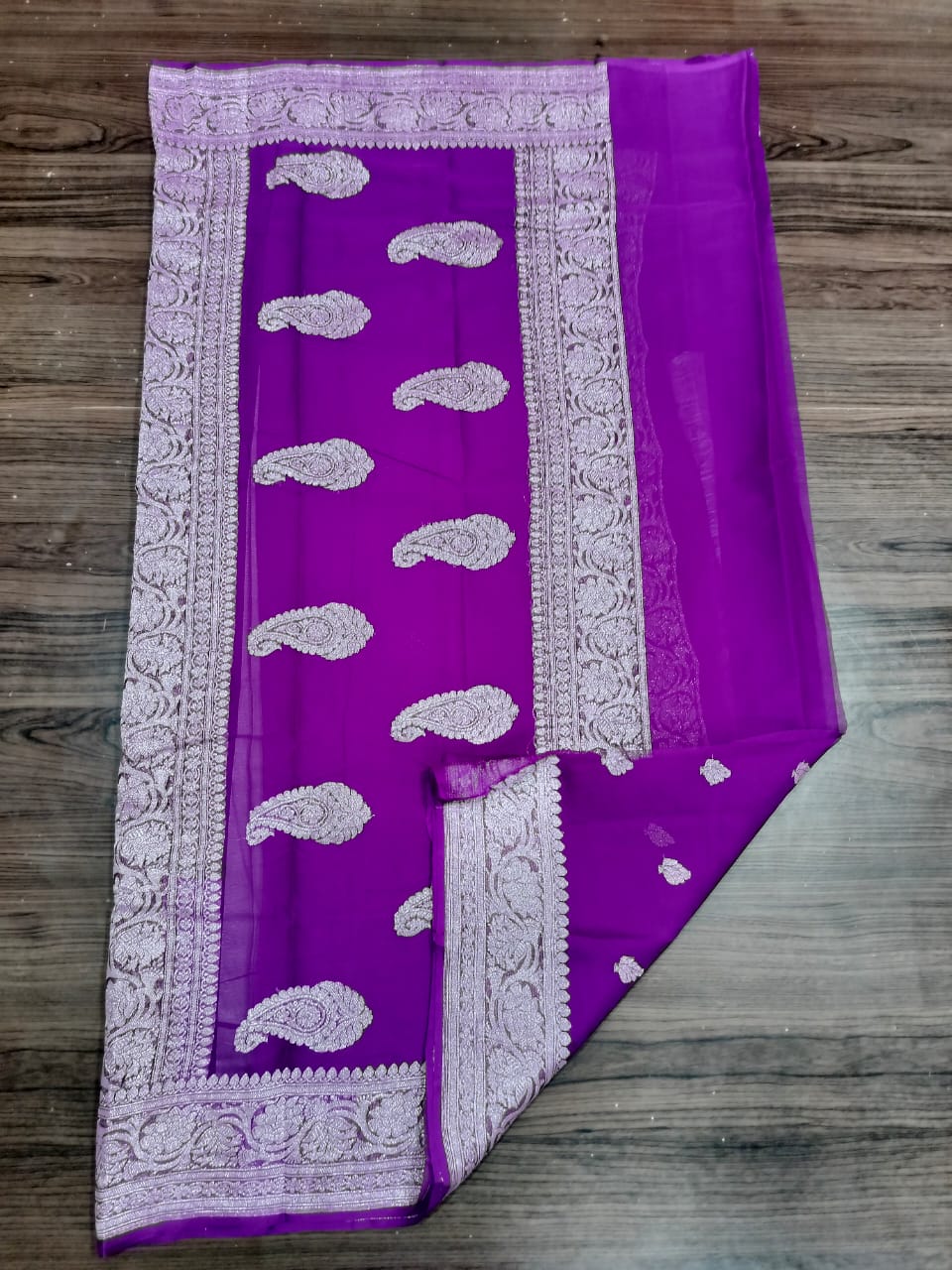 Banarasi Khaddi Georgette Pure Silk Kaduwa Weaving Silver Zari Saree