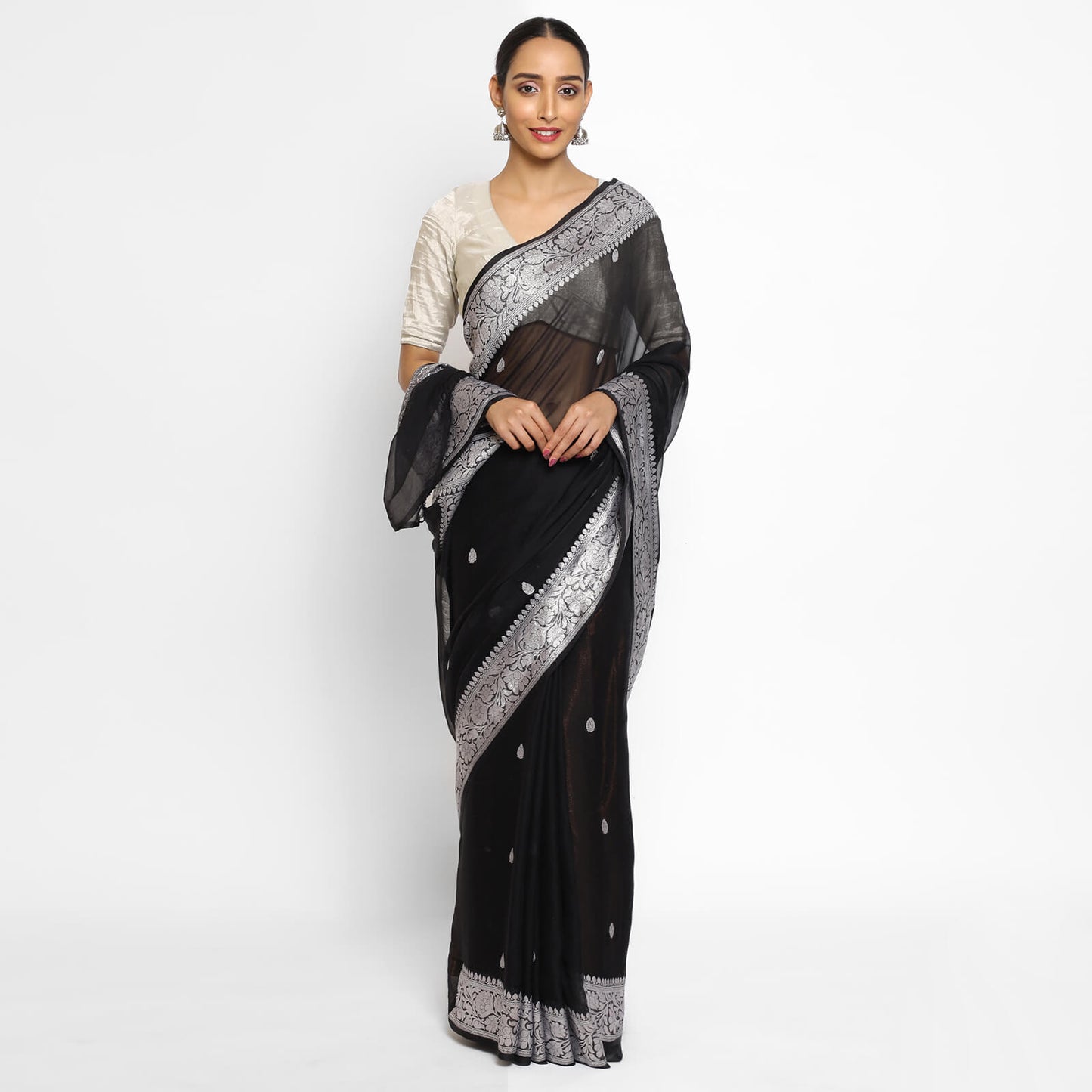 Banarasi Khaddi Georgette Pure Silk Kaduwa Weaving Silver Zari Saree