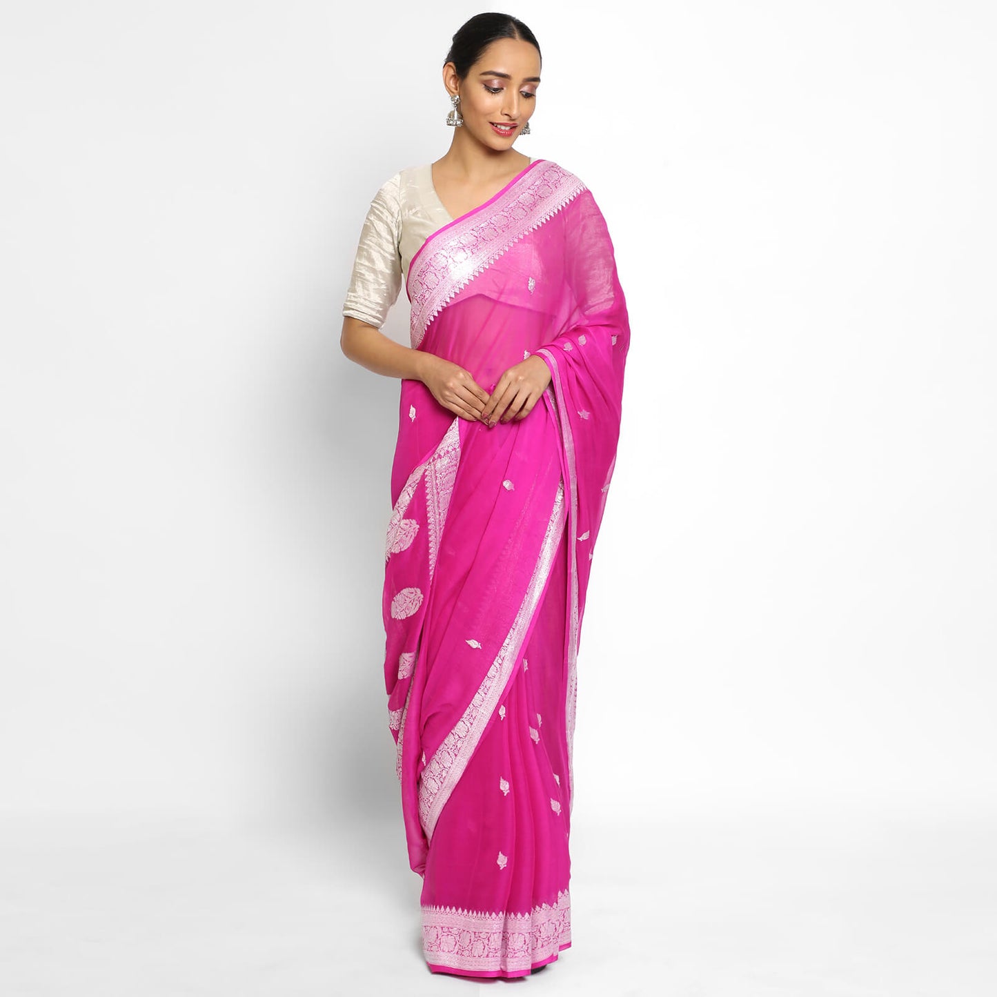 Banarasi Khaddi Georgette Pure Silk Kaduwa Weaving Silver Zari Saree