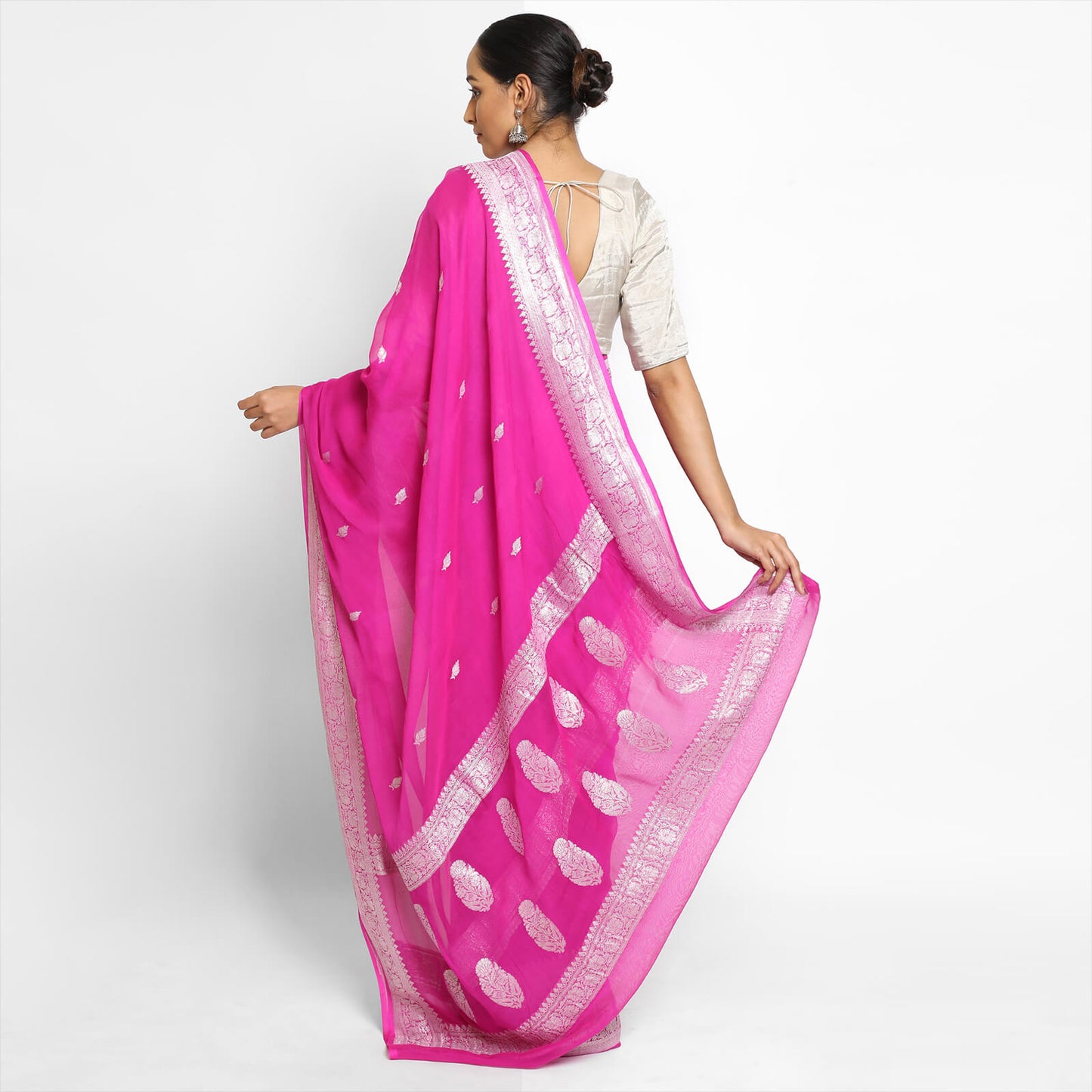 Banarasi Khaddi Georgette Pure Silk Kaduwa Weaving Silver Zari Saree