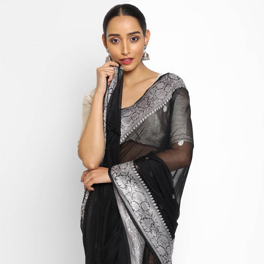 Banarasi Khaddi Georgette Pure Silk Kaduwa Weaving Silver Zari Saree