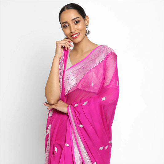 Banarasi Khaddi Georgette Pure Silk Kaduwa Weaving Silver Zari Saree