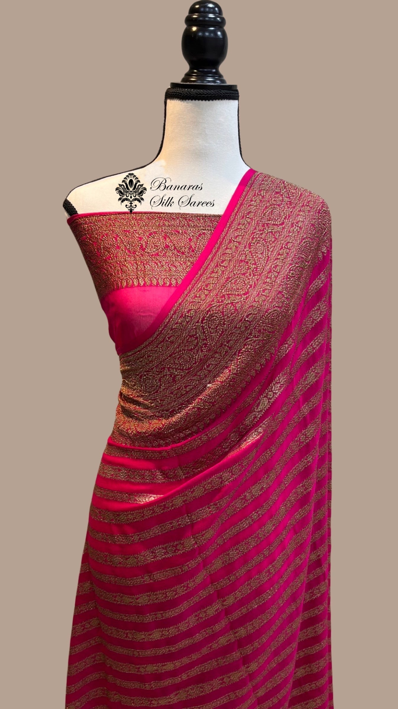 Banarasi Khaddi Georgette Soft Silk Latest Stripe Design Saree