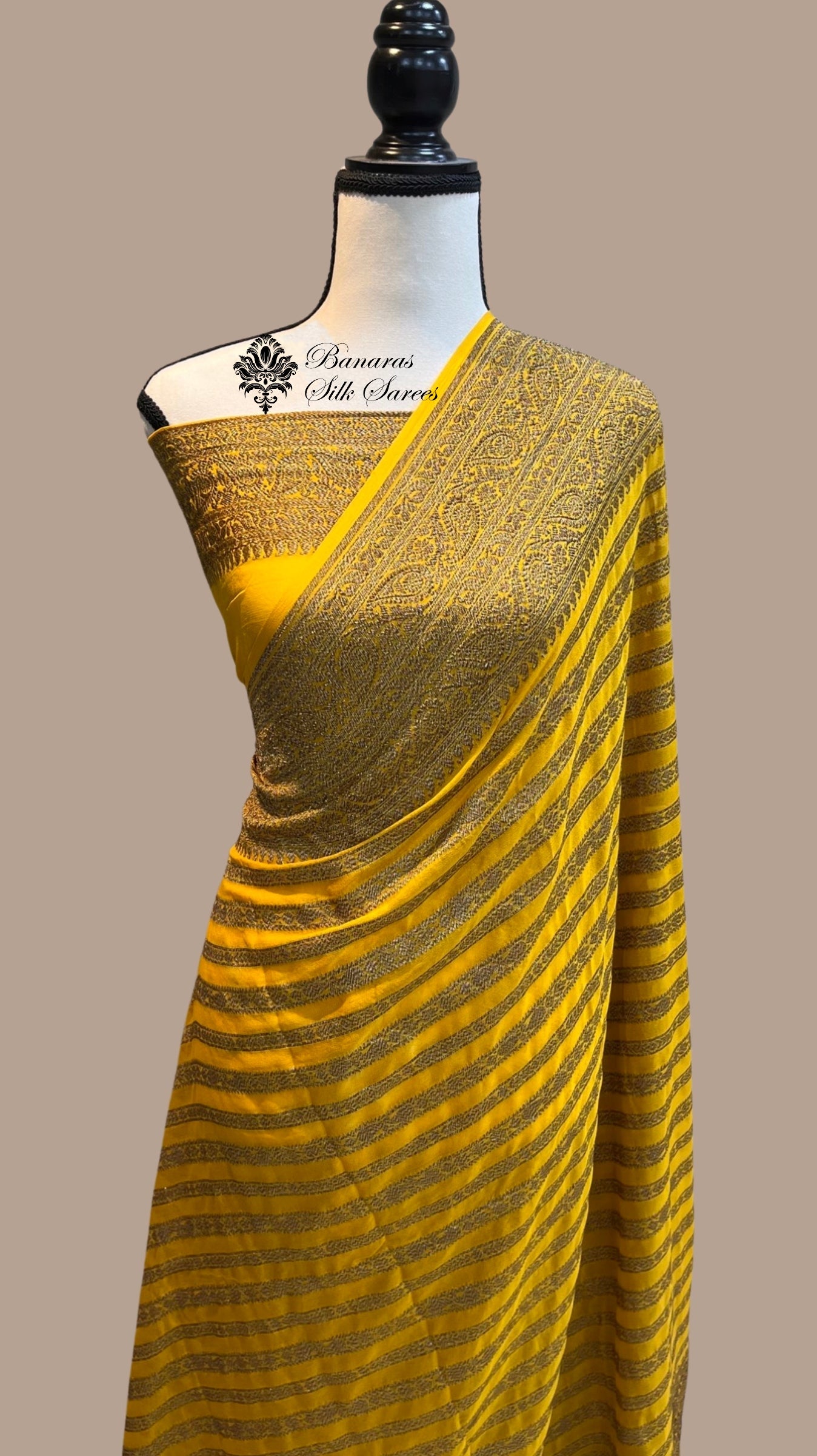 Banarasi Khaddi Georgette Soft Silk Latest Stripe Design Saree