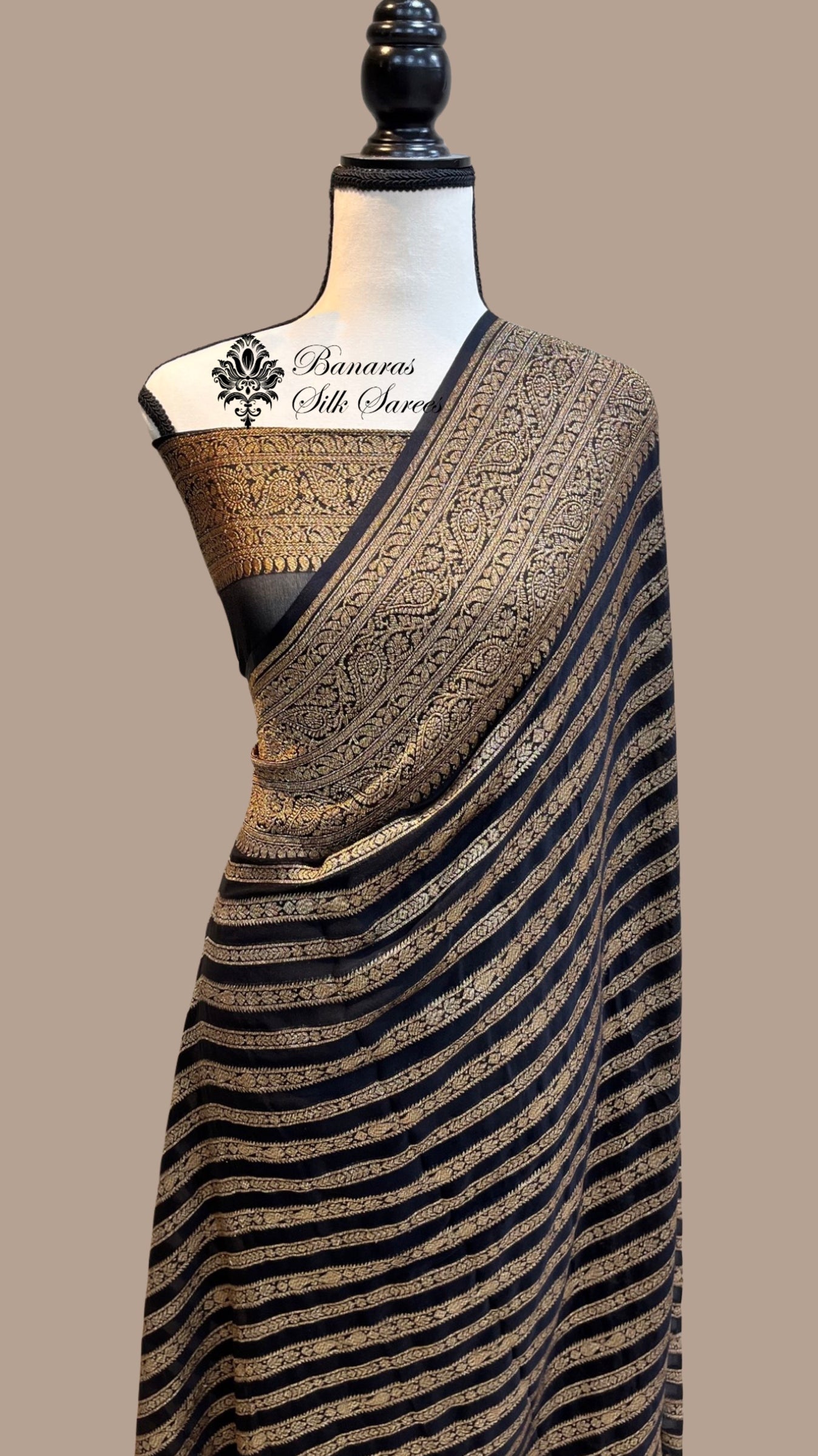 Banarasi Khaddi Georgette Soft Silk Latest Stripe Design Saree
