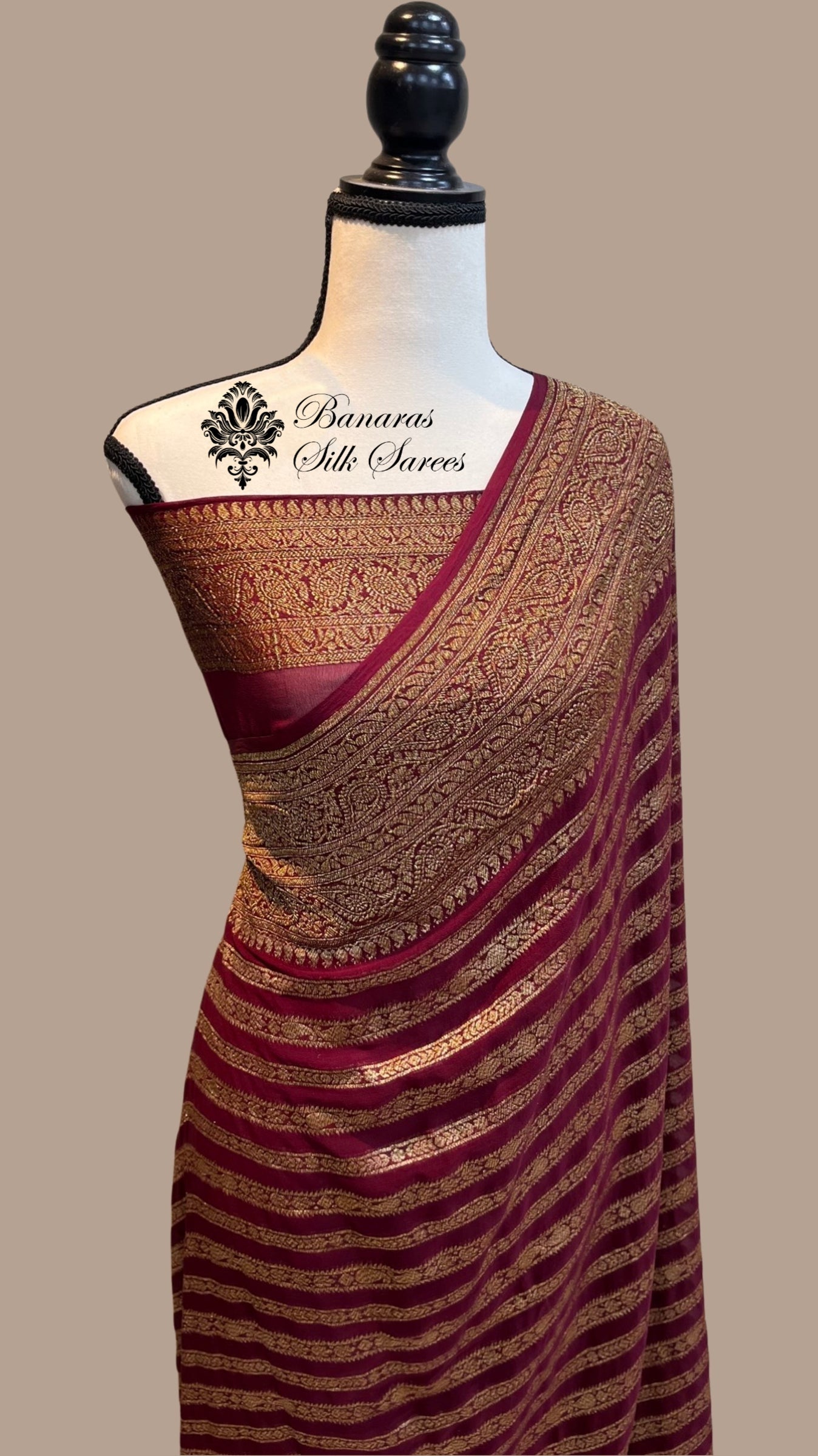 Banarasi Khaddi Georgette Soft Silk Latest Stripe Design Saree