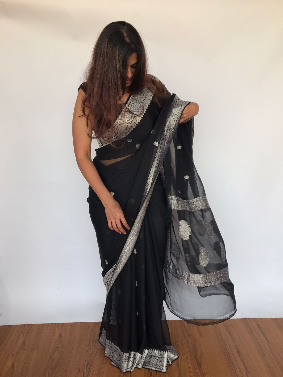Banarasi Khaddi Georgette Pure Silk Kaduwa Weaving Silver Zari Saree