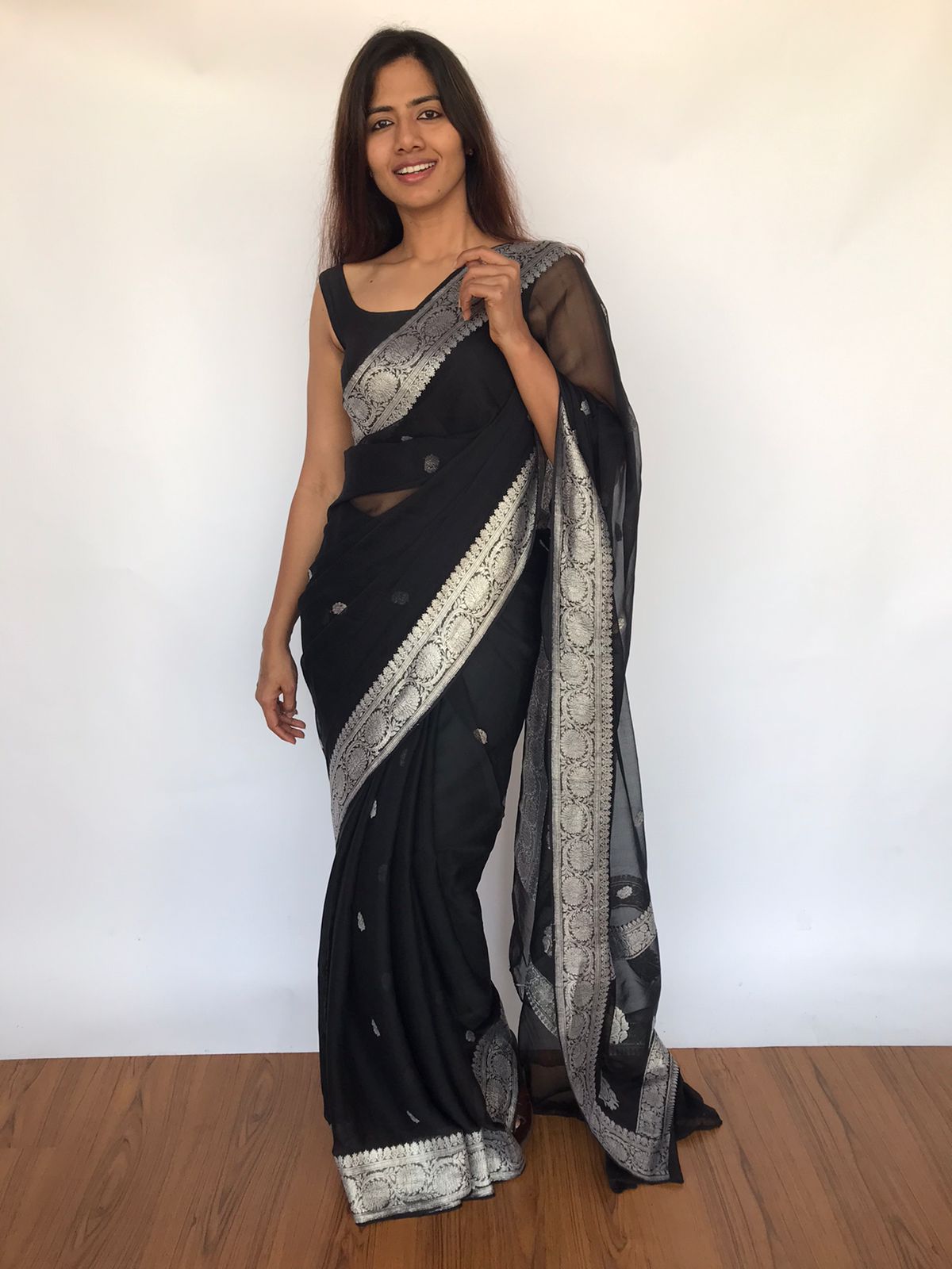 Banarasi Khaddi Georgette Pure Silk Kaduwa Weaving Silver Zari Saree