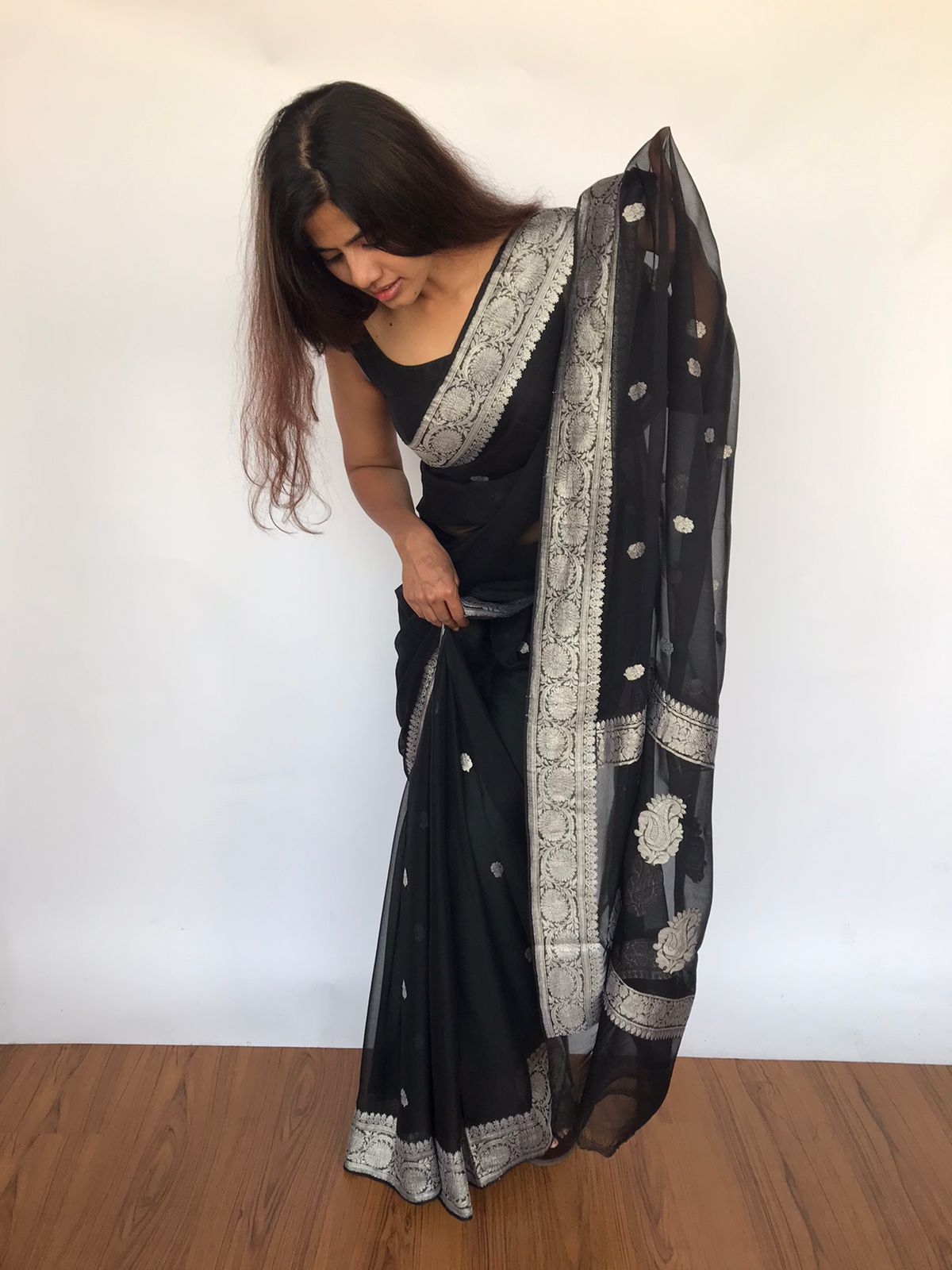 Banarasi Khaddi Georgette Pure Silk Kaduwa Weaving Silver Zari Saree