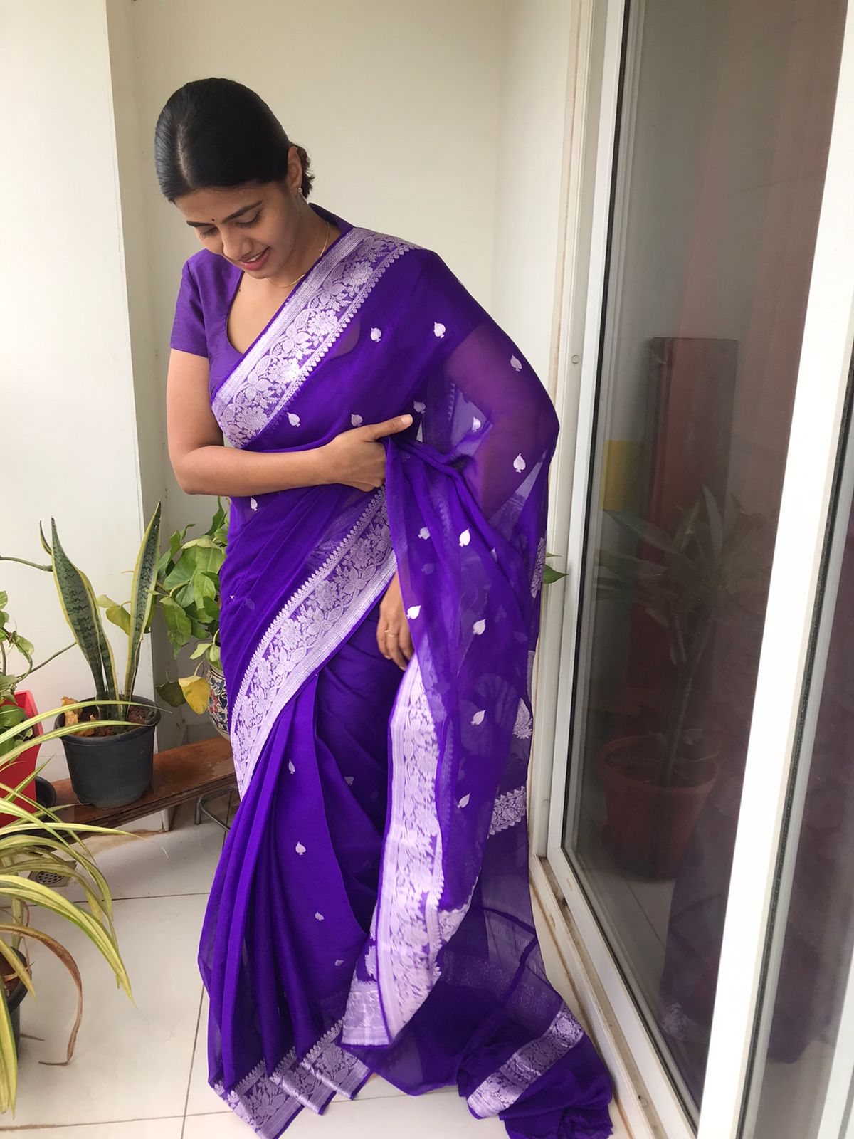 Banarasi Khaddi Georgette Pure Silk Kaduwa Weaving Silver Zari Saree