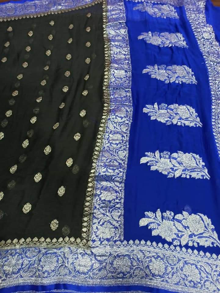 Banarasi Khaddi Georgette Pure Silk Kaduwa Weaving Silver Zari Saree