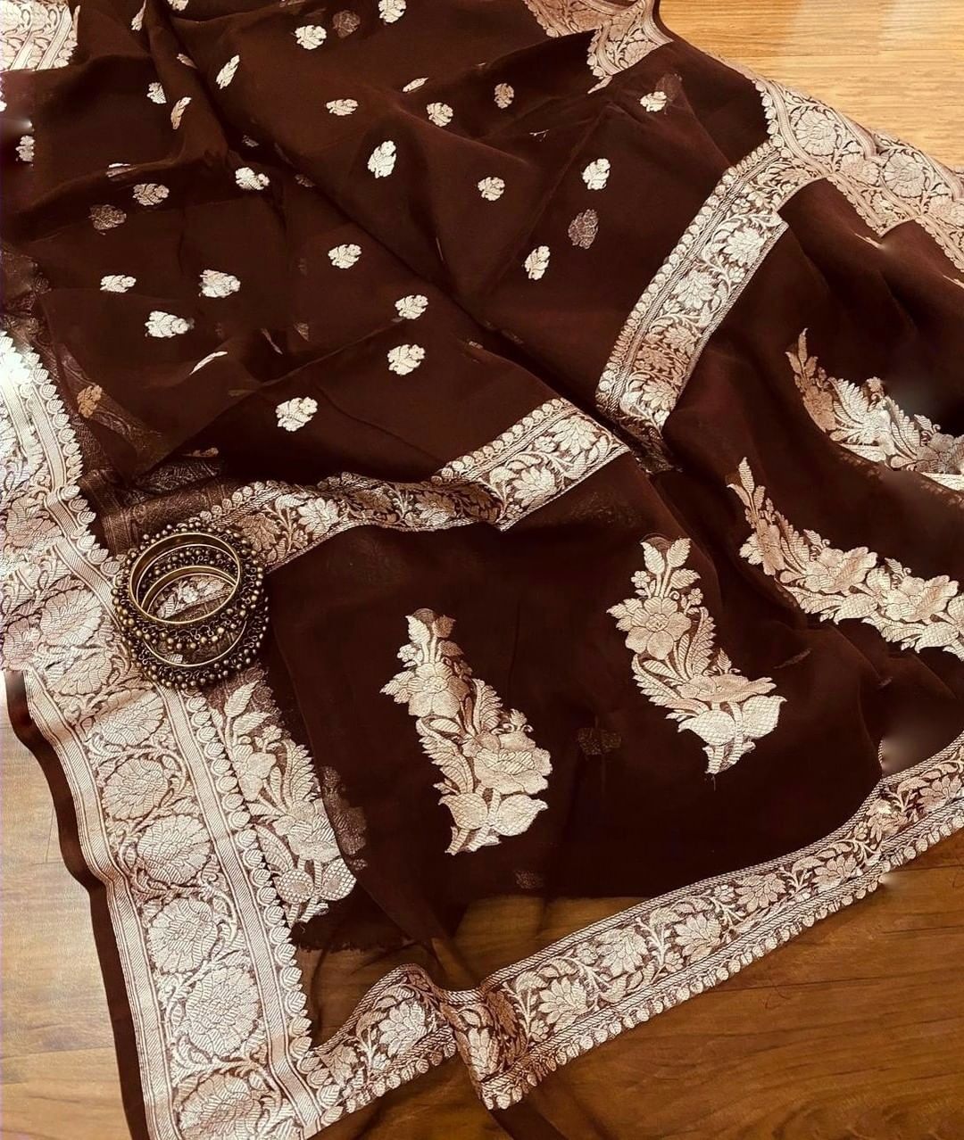 Banarasi Khaddi Georgette Pure Silk Kaduwa Weaving Silver Zari Saree