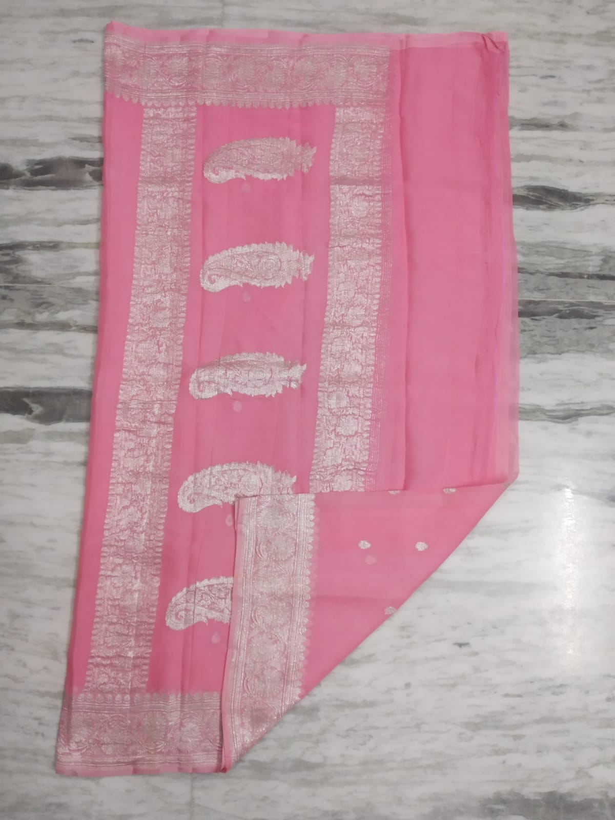 Banarasi Khaddi Georgette Pure Silk Kaduwa Weaving Silver Zari Saree