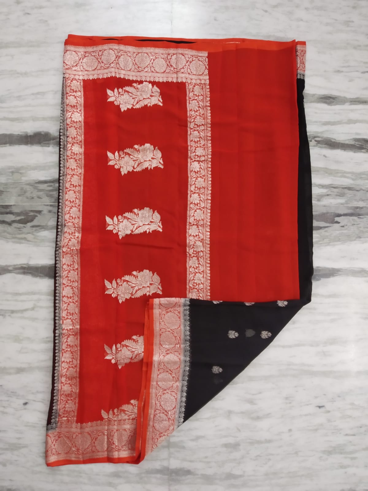 Banarasi Khaddi Georgette Pure Silk Kaduwa Weaving Silver Zari Saree