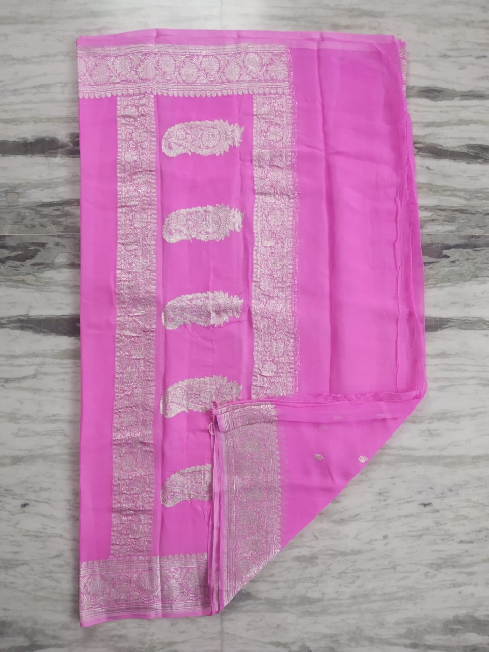 Banarasi Khaddi Georgette Pure Silk Kaduwa Weaving Silver Zari Saree