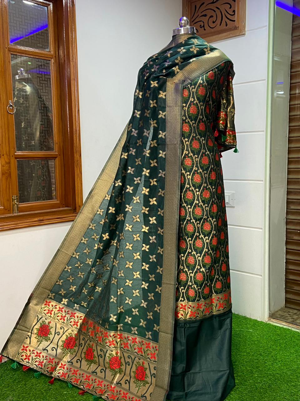 Banarasi Handloom Premium Quality Pure Cotton Silk Tilfi Weaving Suit