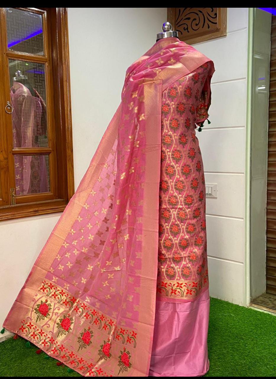 Banarasi Handloom Premium Quality Pure Cotton Silk Tilfi Weaving Suit