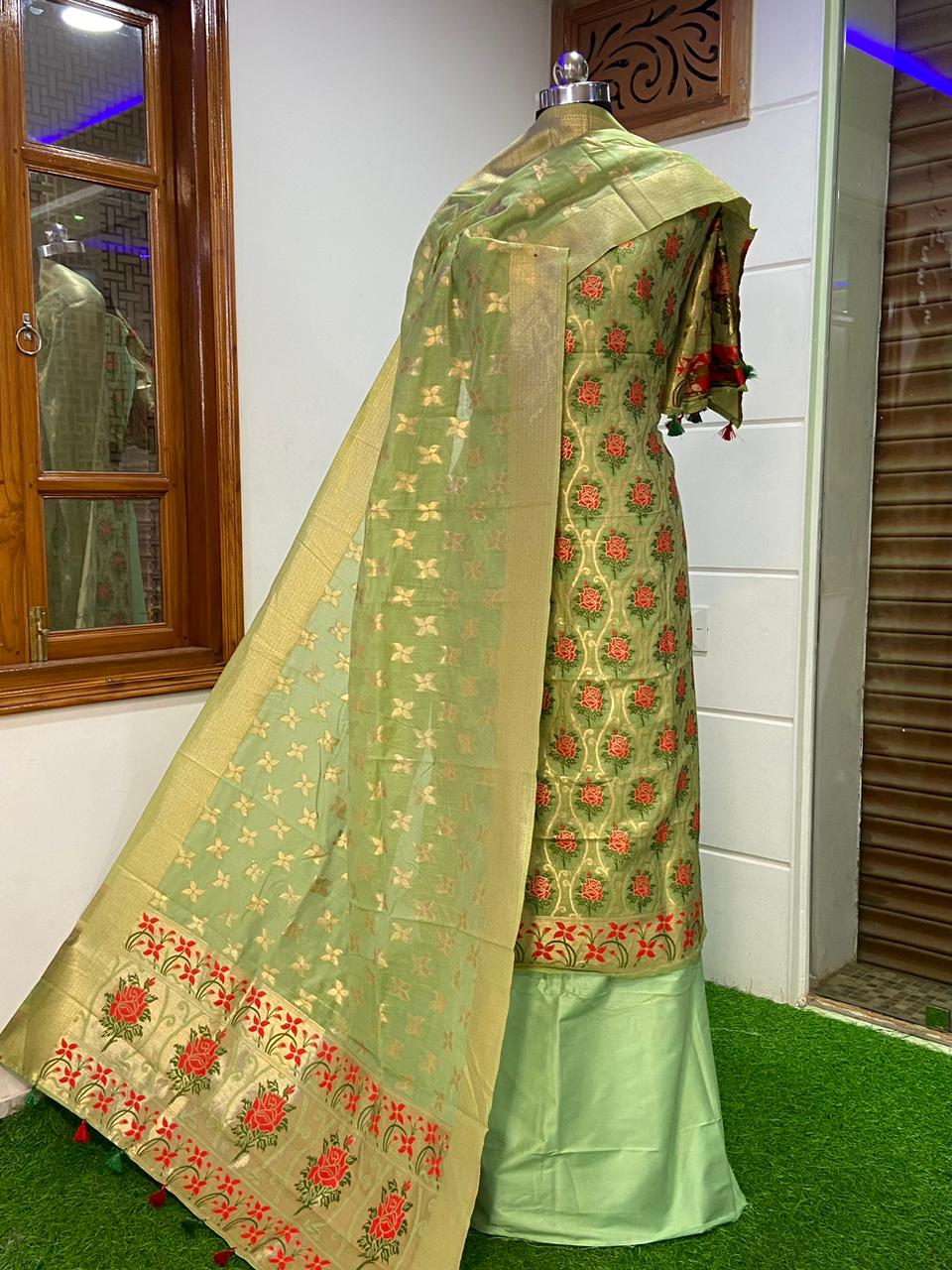 Banarasi Handloom Premium Quality Pure Cotton Silk Tilfi Weaving Suit
