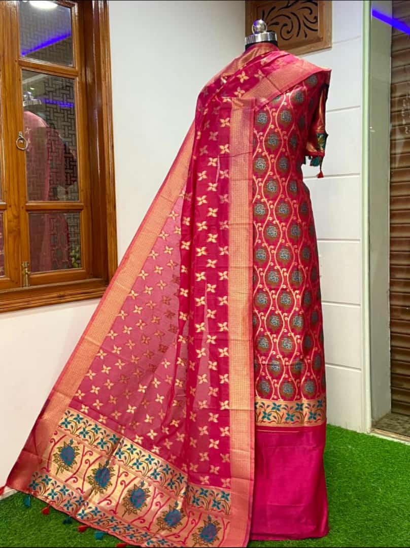 Banarasi Handloom Premium Quality Pure Cotton Silk Tilfi Weaving Suit