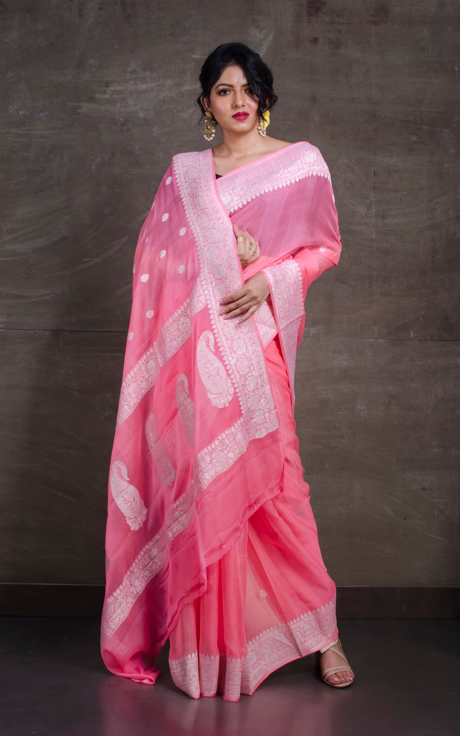 Banarasi Khaddi Georgette Pure Silk Kaduwa Weaving Silver Zari Saree
