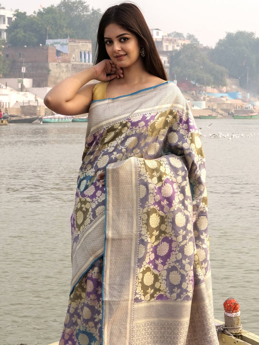 Banarasi Handloom Pure Moonga Silk Brush Dye Saree